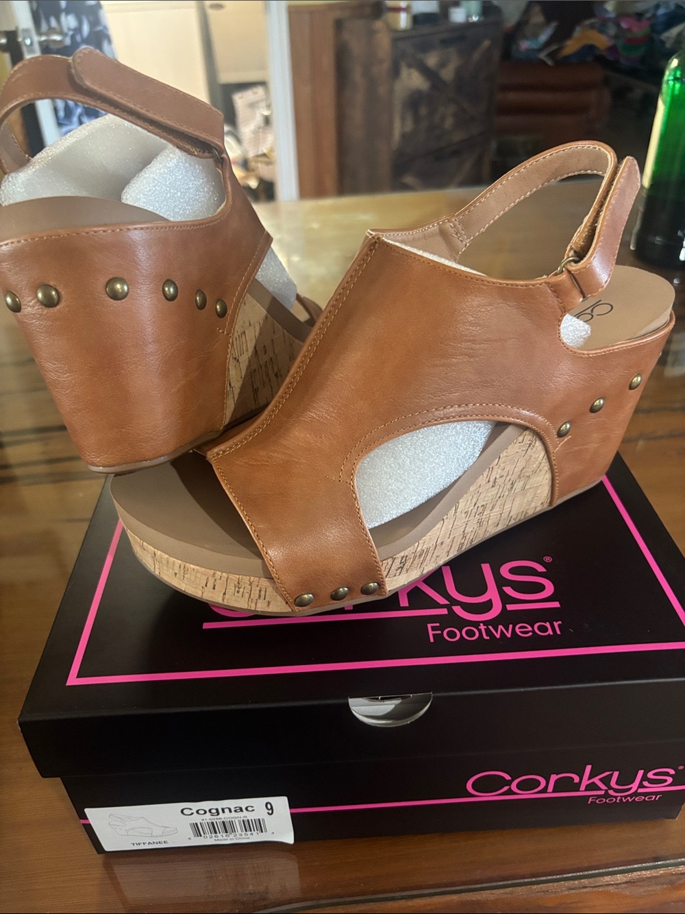 Corkys Cognac Wedge Sandals with Stud Details Tiffanee 9